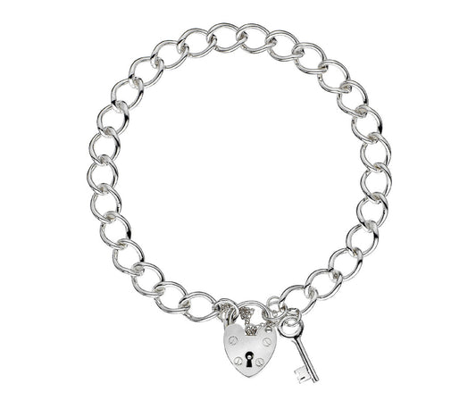 Sterling Silver Curb Padlock Key Bracelet