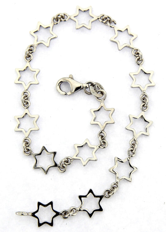 Sterling Silver Open Polished Star Link Motif Bracelet