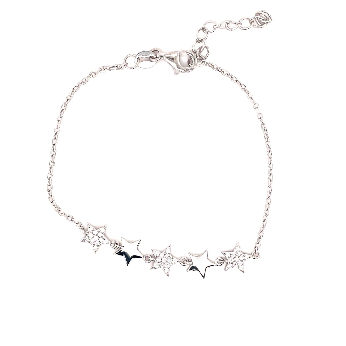 Sterling Silver Cubic Zirconia And Plain Satr Bracelet