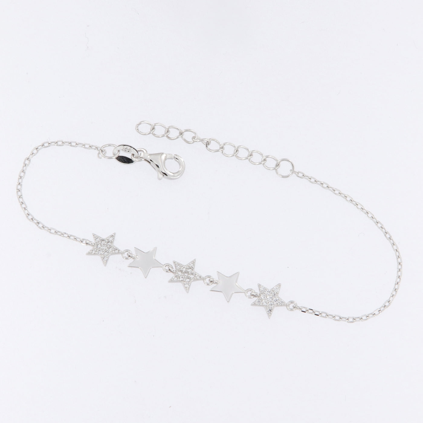 Sterling Silver Cubic Zirconia And Plain Satr Bracelet