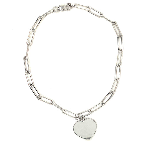 Sterling Silver Long Link Heart Charm Bracelet