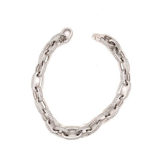 Sterling Silver Cubic Zirconia Round Link Bracelet