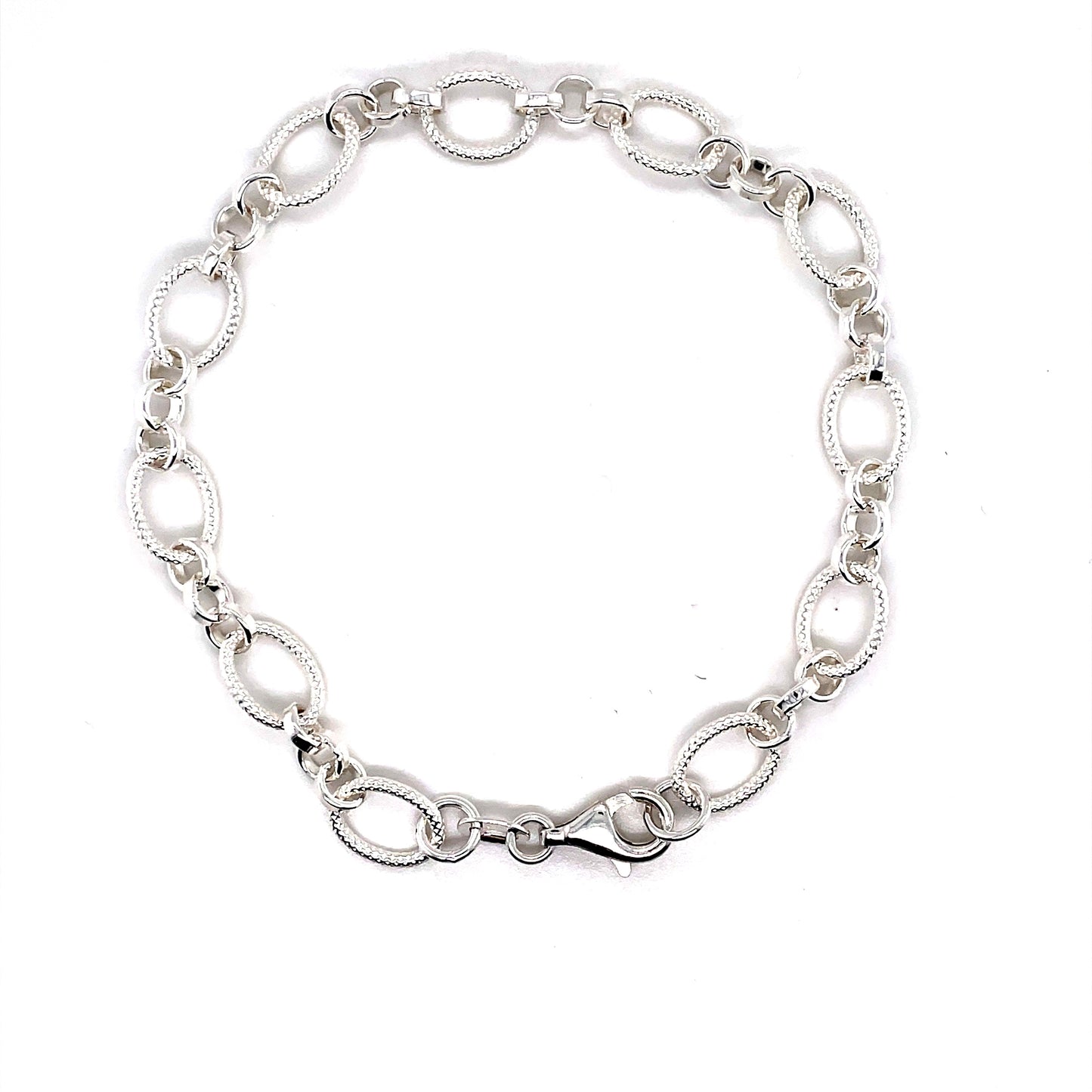 Sterling Silver 7.5' Textured Oval Link Bracelet