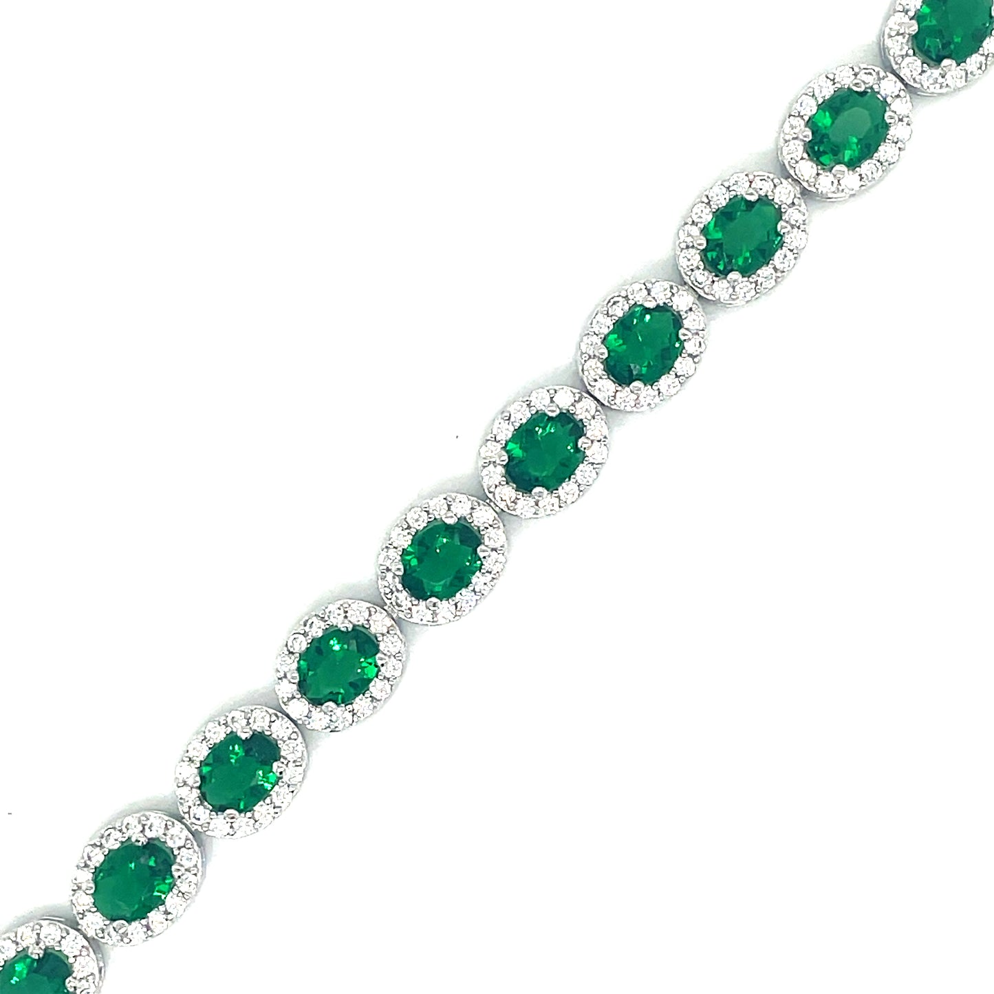 Sterling Silver Cubic Zirconia Oval Bracelet With Green Stone