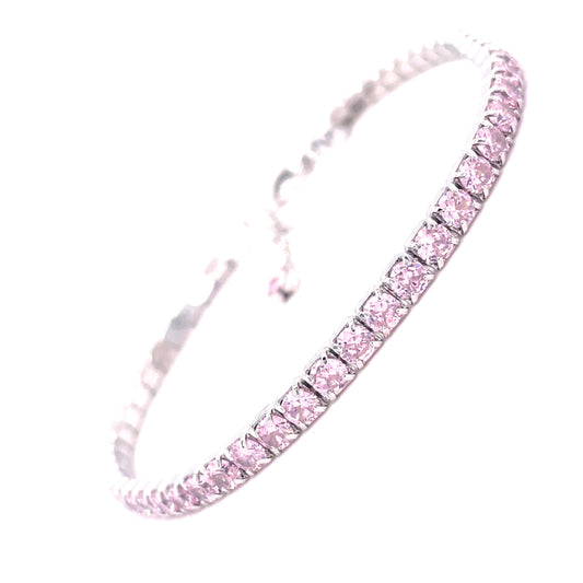 Sterling Silver Tennis Bracelet With Pink Cubic Zirconia