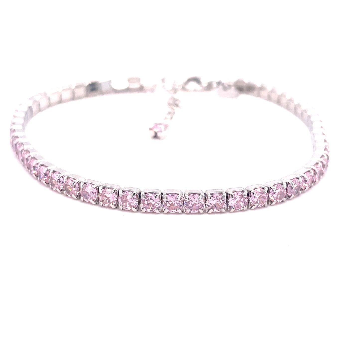 Sterling Silver Tennis Bracelet With Pink Cubic Zirconia