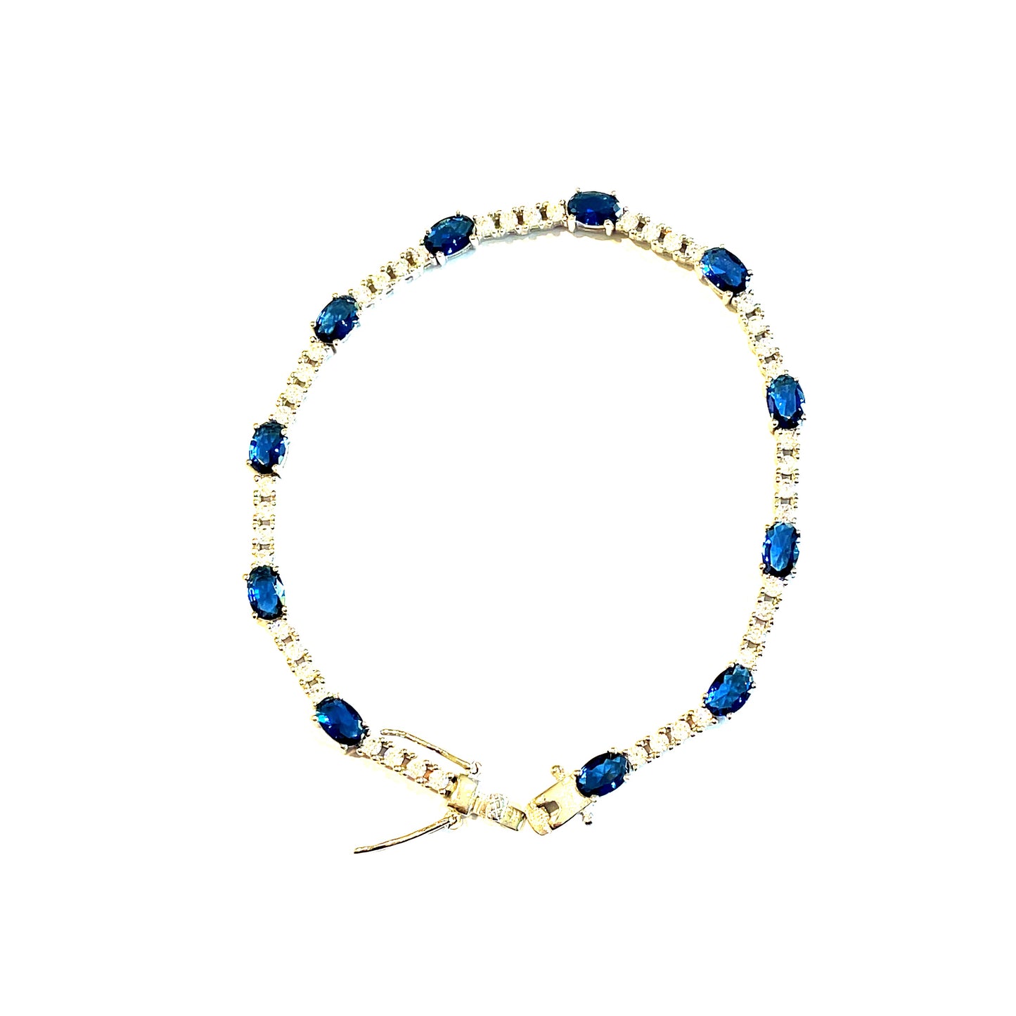Sterling Silver Tennis Bracelet With Blue Oval Cubic Zirconia