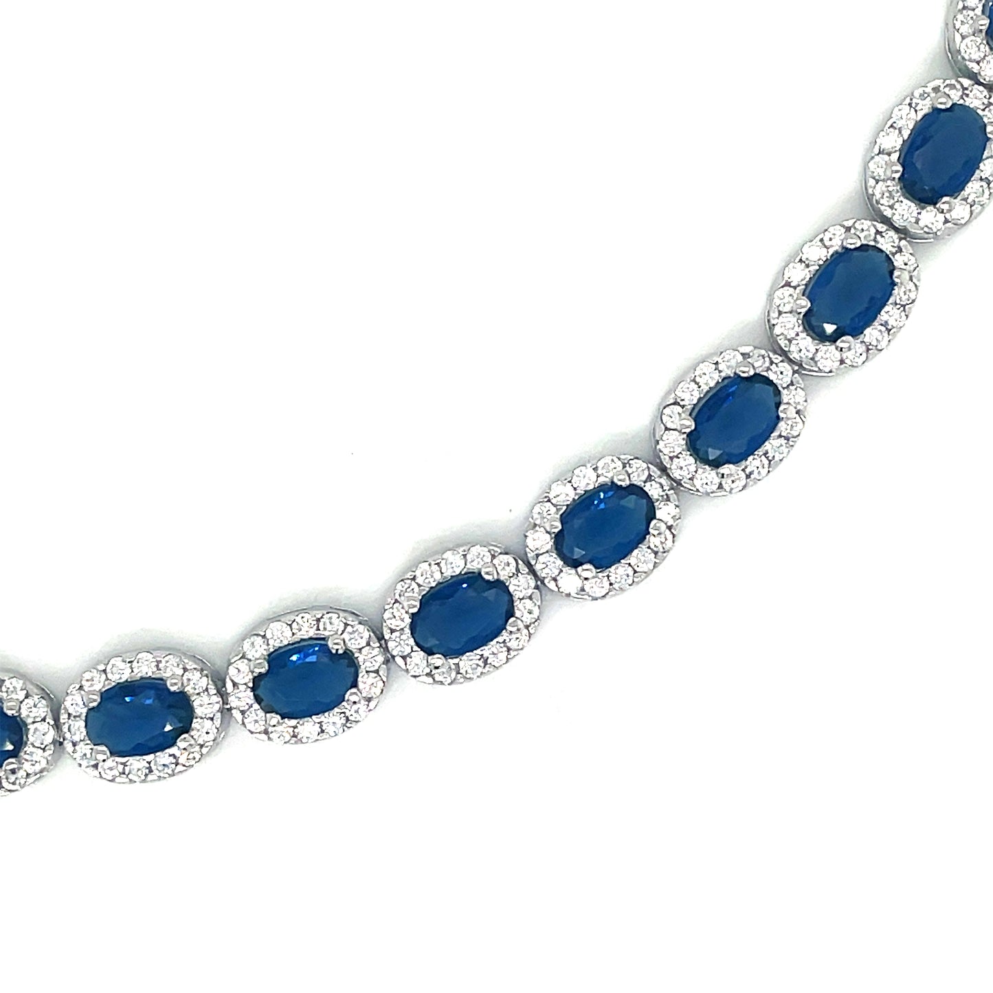 Sterling Silver Oval Cluster Bracelet With Blue Cubic Zirconia