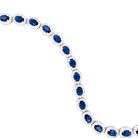 Sterling Silver Oval Cluster Bracelet With Blue Cubic Zirconia