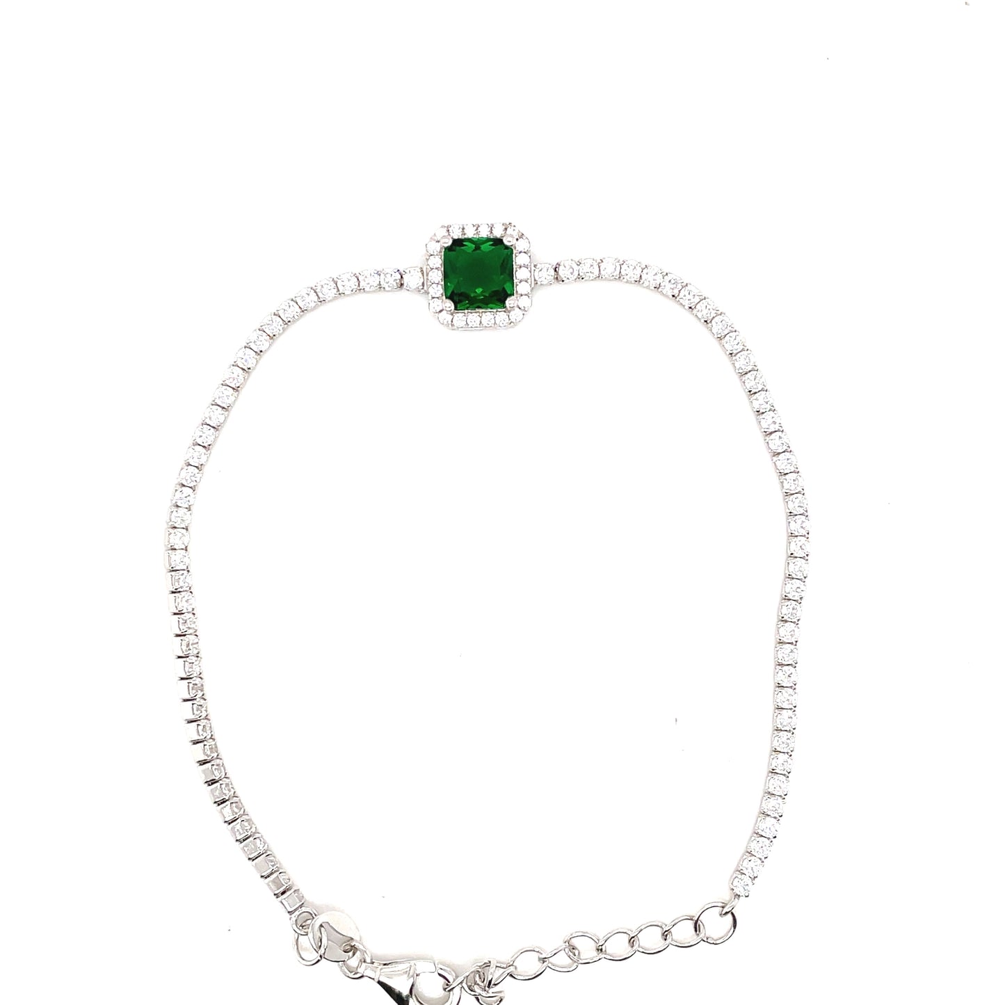 Sterling Silver Bracelet With Square Green Cubic Zirconia
