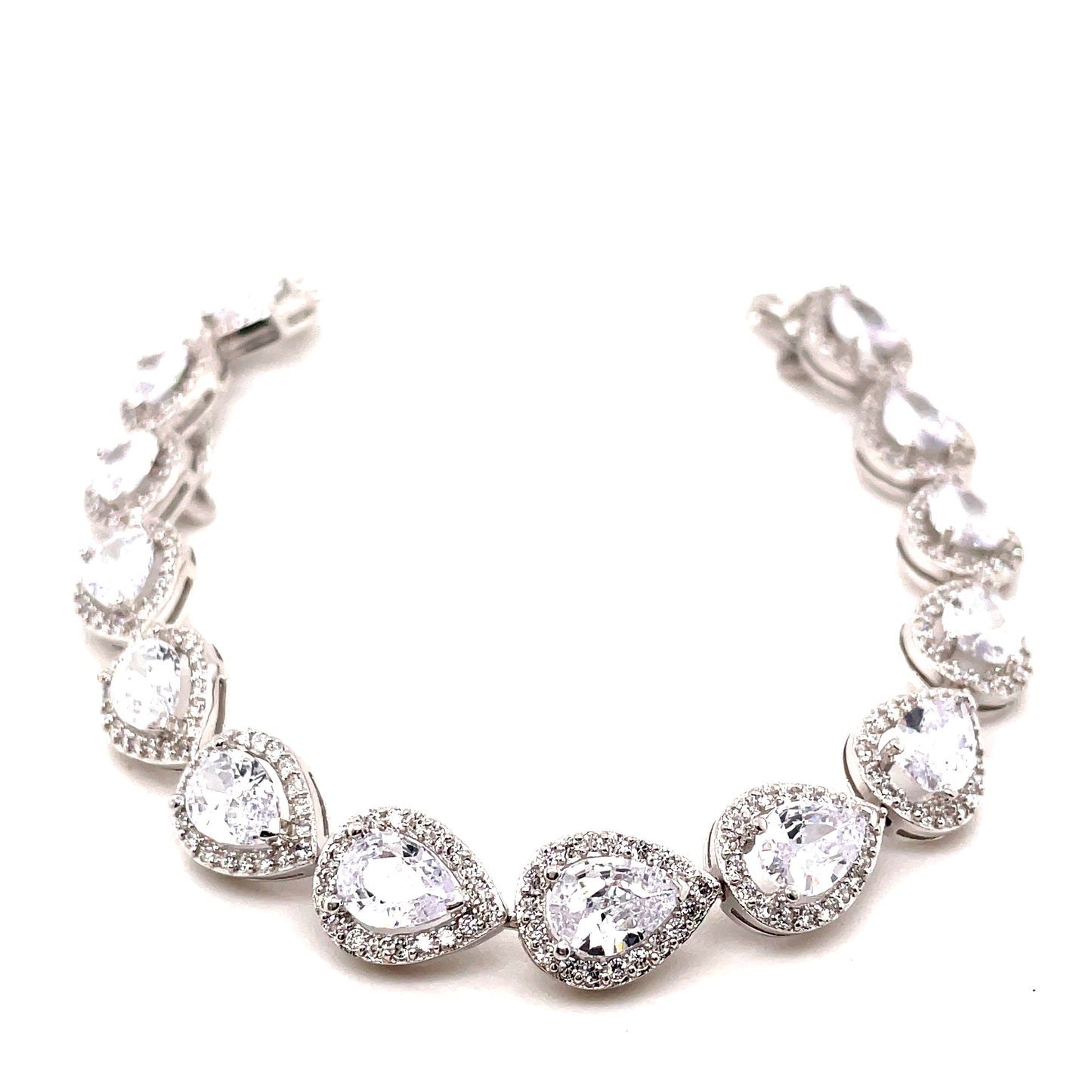 Sterling Silver Pear Cluster Bracelet With Cubic Zirconia
