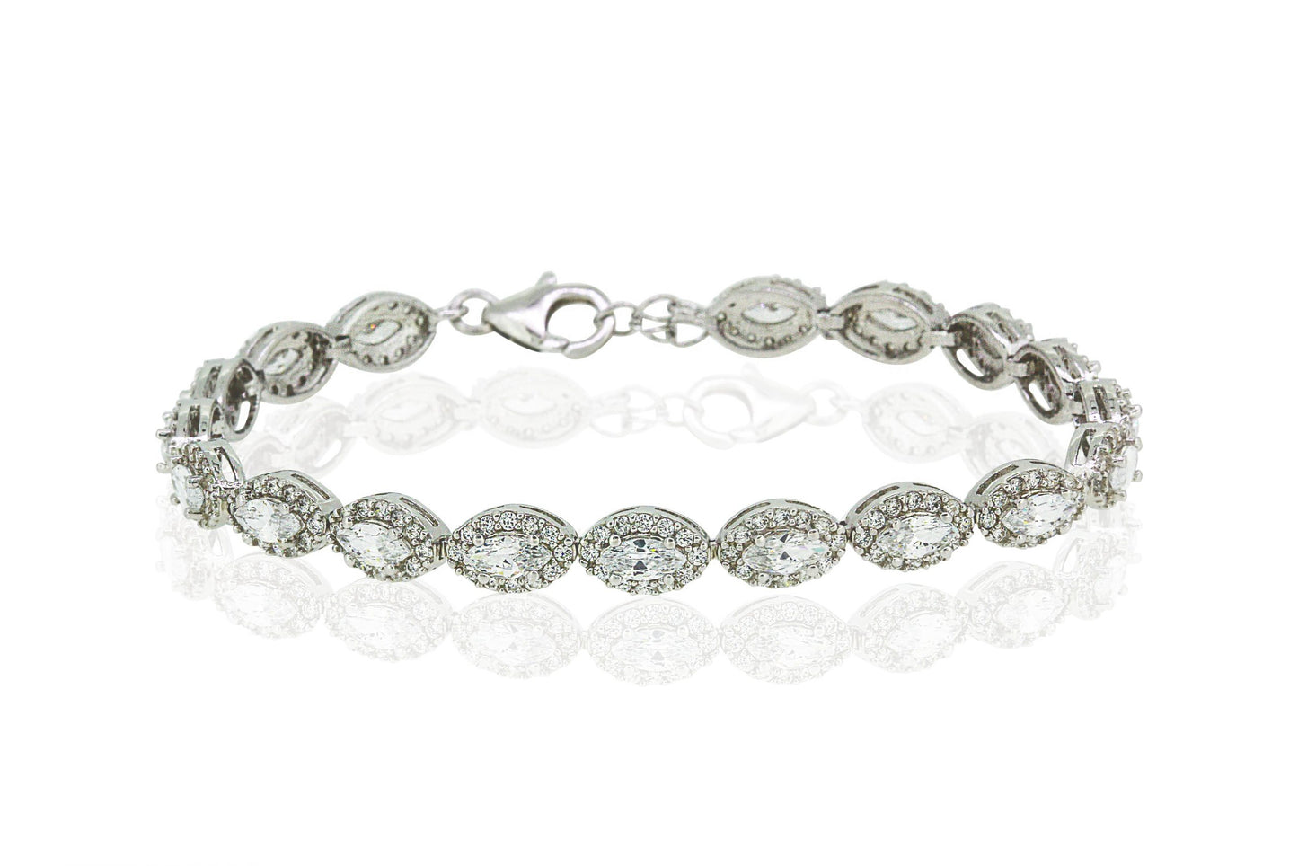 Sterling Silver Oval Cluster Cubic Zirconia Bracelet