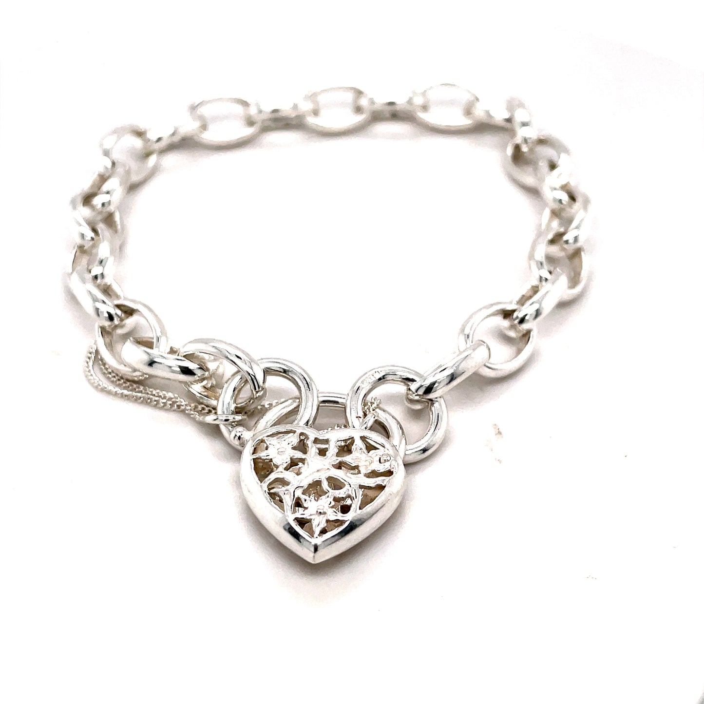 Silver Bracelet Oval Belcher Padlock