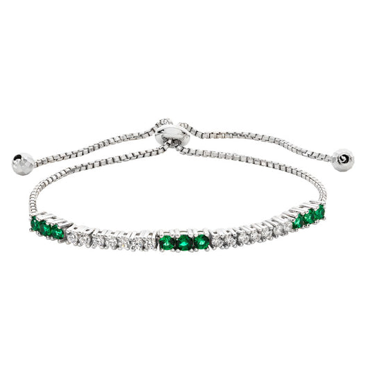 Sterling Silver Cubic Zirconia And Green Stone Toggle Bracelet