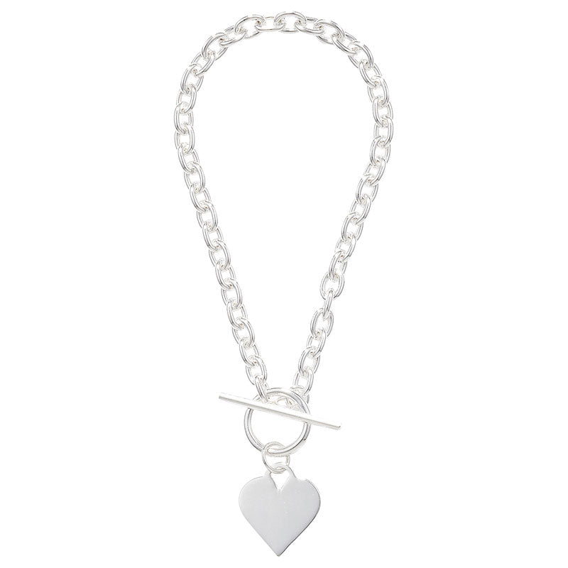 Sterling Silver Heart T-Bar Clasp Bracelet