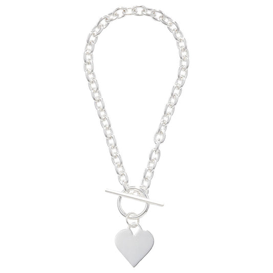 Sterling Silver Heart T-Bar Clasp Bracelet