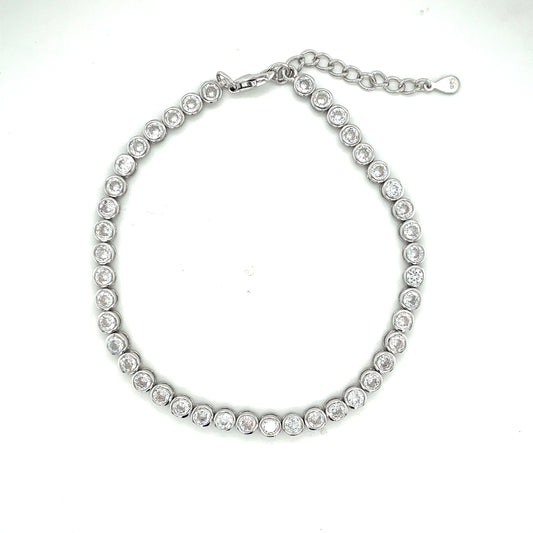 Sterling Silver Cubic Zirconia Round Rubover Bracelet