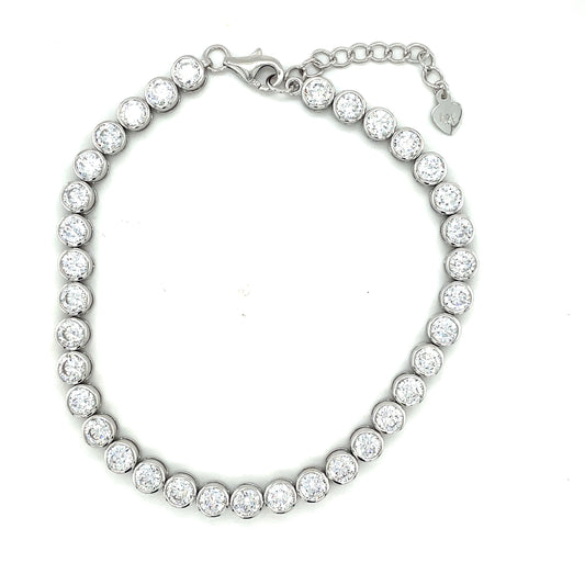 Sterling Silver Cubic Zirconia Round Rubover Tennis Bracelet