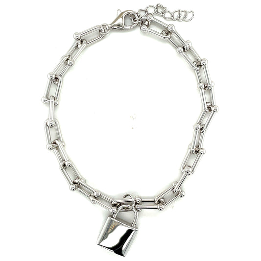 Sterling Silver Open Oval Link Padlock Bracelet