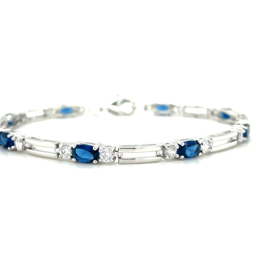 Sterling Silver Cubic Zirconia/Blue Stone Tennis Bracelet