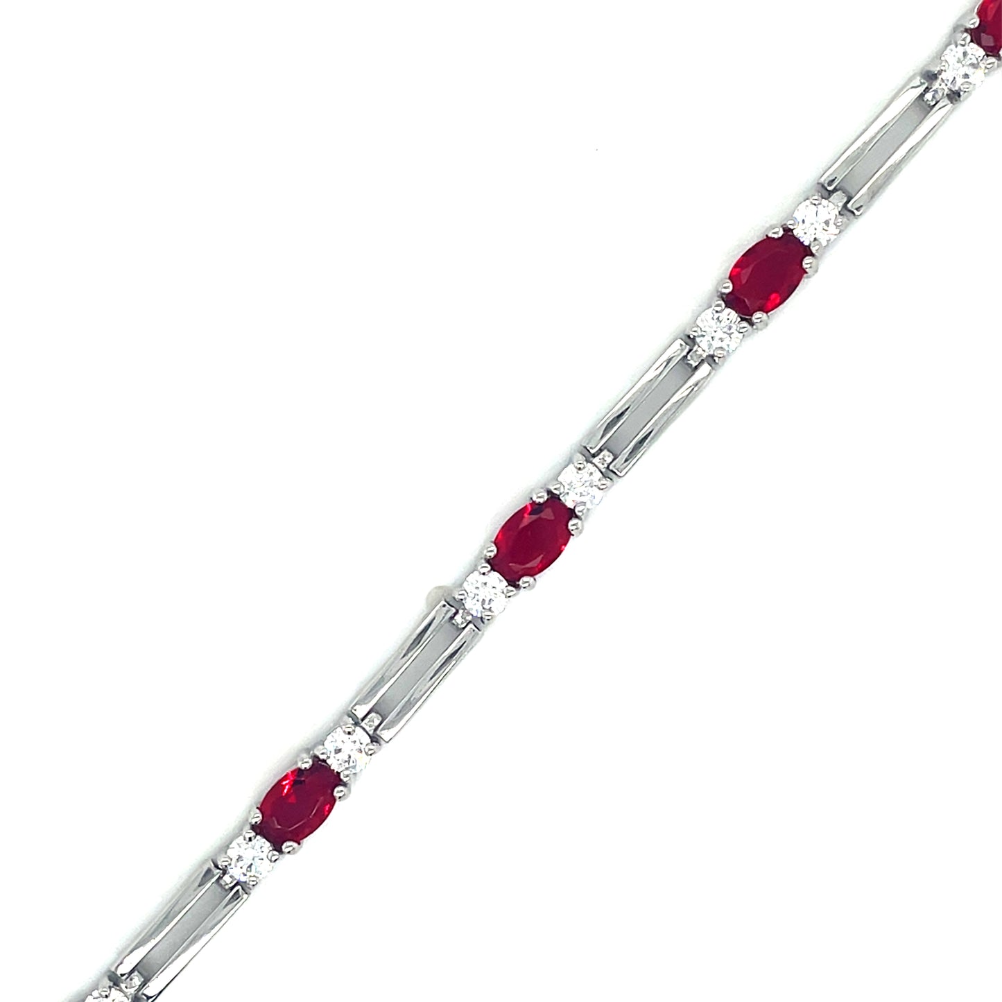 Stering Silver Cubic Zirconia/ Red Stone Tennis Bracelet