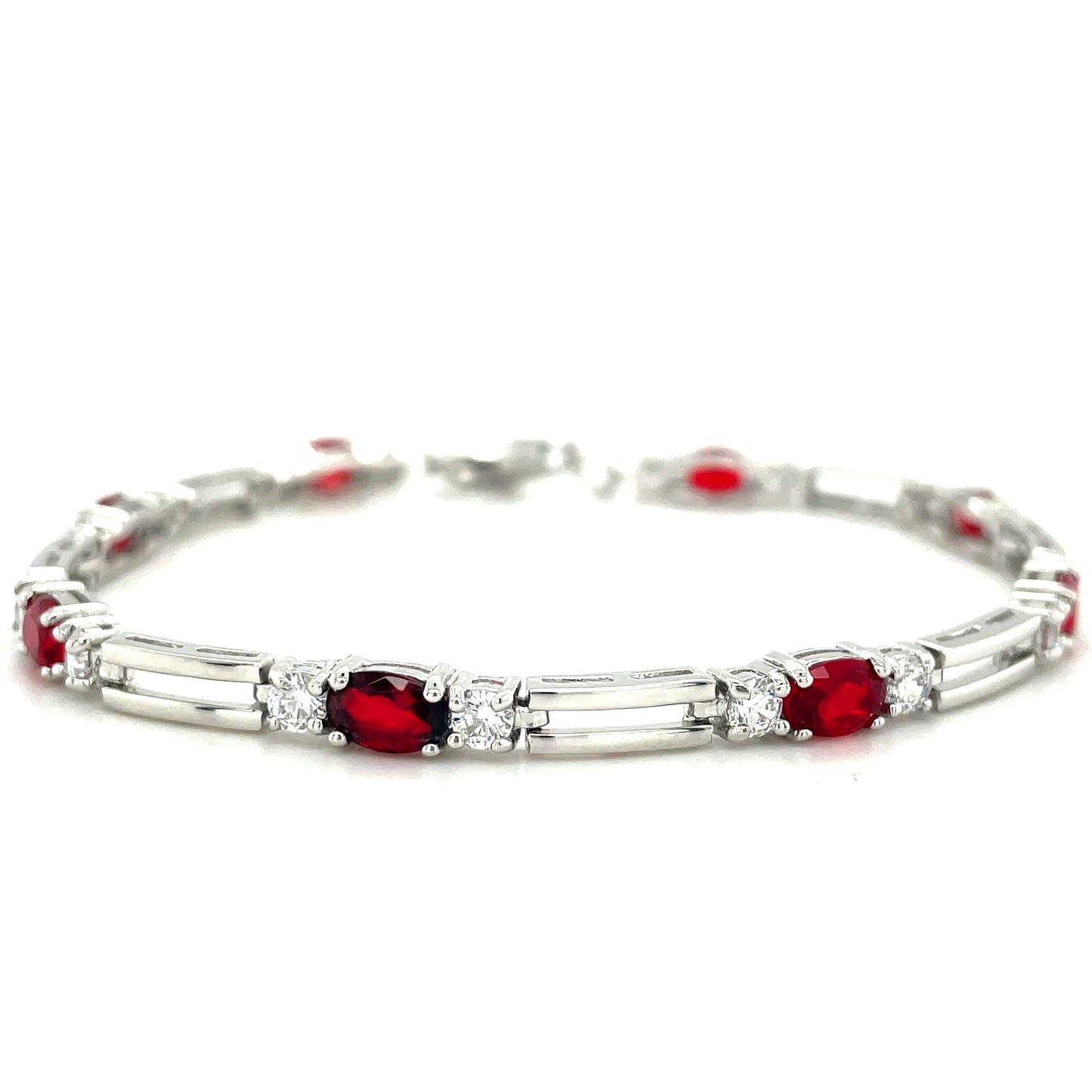 Stering Silver Cubic Zirconia/ Red Stone Tennis Bracelet