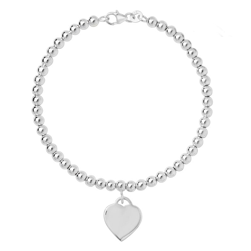 Sterling Silver Heart Ball Charm Bracelet