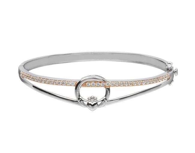 Sterling Silver Claddagh Rose With Cubic Zirconia Bangle