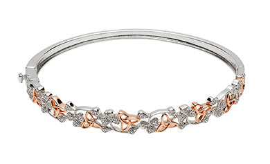 Sterling Silver Trinity And Cubic Zirconia Shamrock Rose Bangle