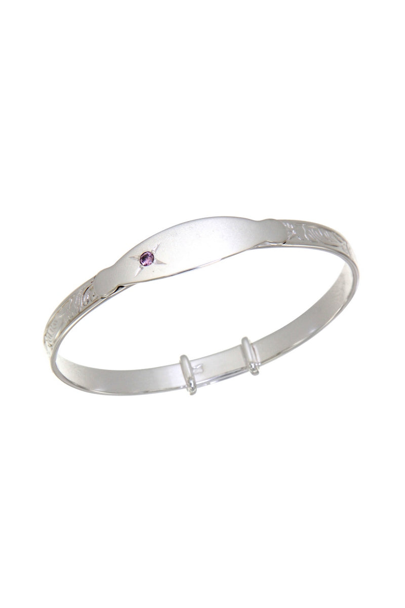 Sterling Silver Pink Stone Baby I.D Bangle