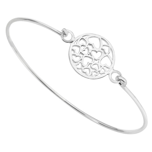 Sterling Silver Bangle With Heart Disc Close