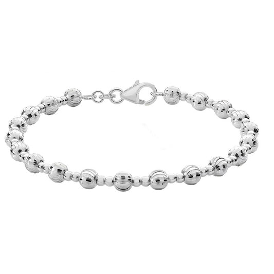 Sterling Silver Diamond Cut Beaded Bangle With Clasp