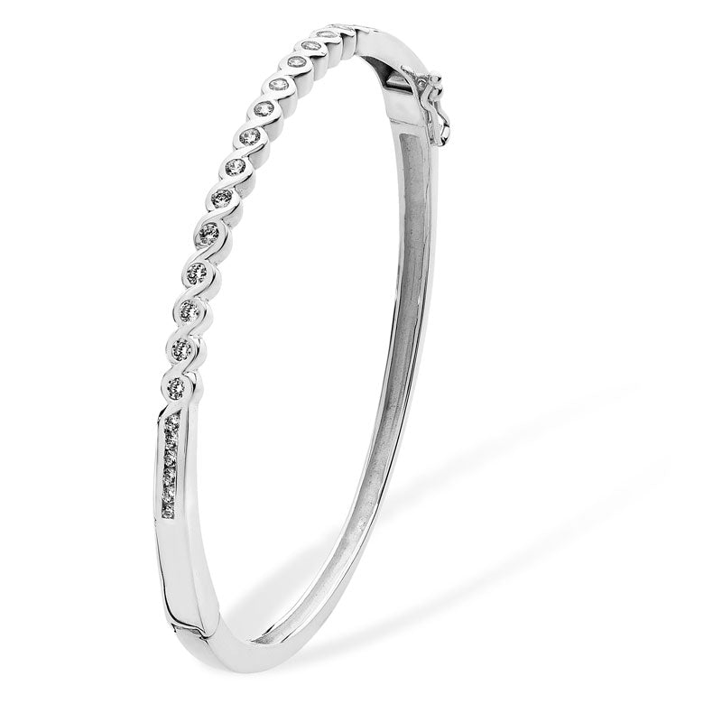 Sterling Silver Cubic Zirconia Round Twist Pave Set Bangle