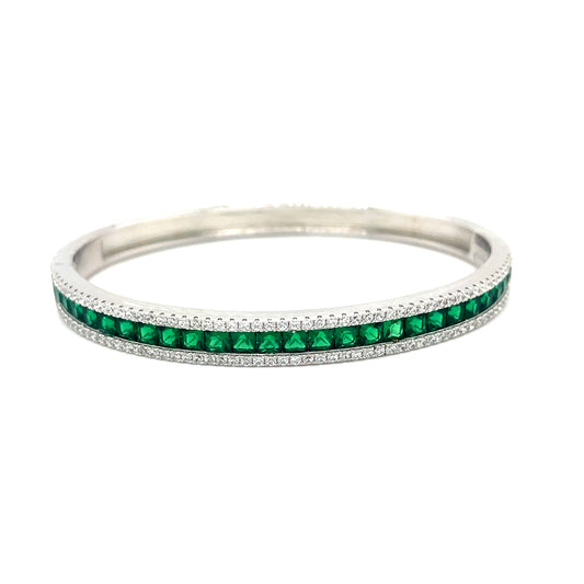 Sterling Silver Cubic Zirconia/Green Stone Set Bangle