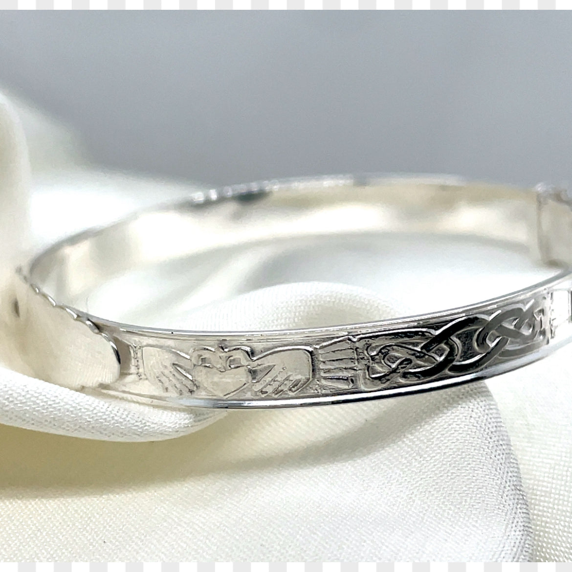 Sterling Silver Claddagh Baby Bangle With Cubic Zirconia