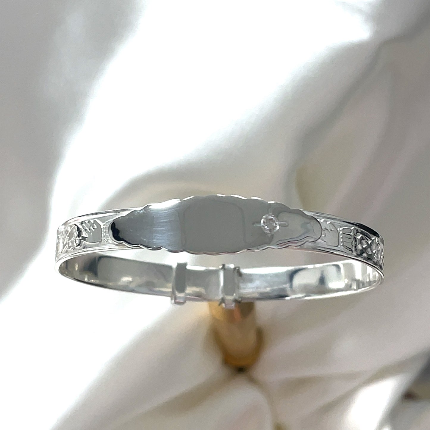 Sterling Silver Claddagh Baby Bangle With Cubic Zirconia