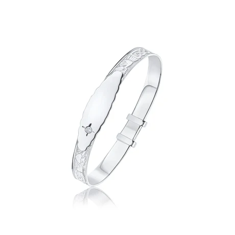 Sterling Silver Claddagh Baby Bangle With Cubic Zirconia