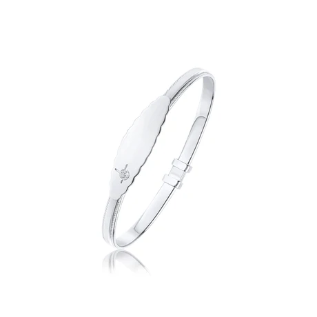 Sterling Silver Plain Baby Bangle With Cubic Zirconia on the ID Plate