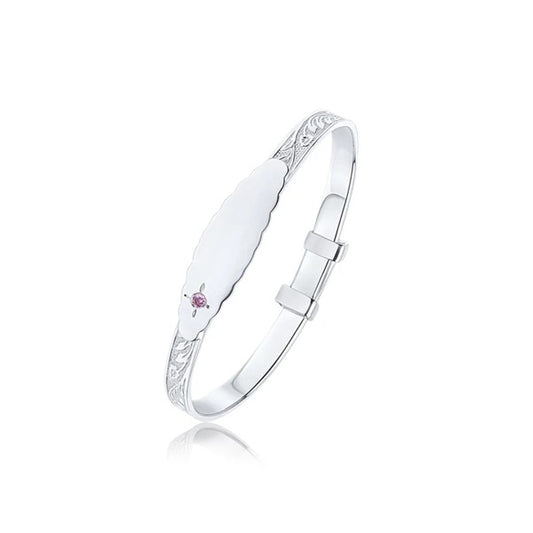 Sterling Silver Floral Baby Bangle With Cubic Zirconia