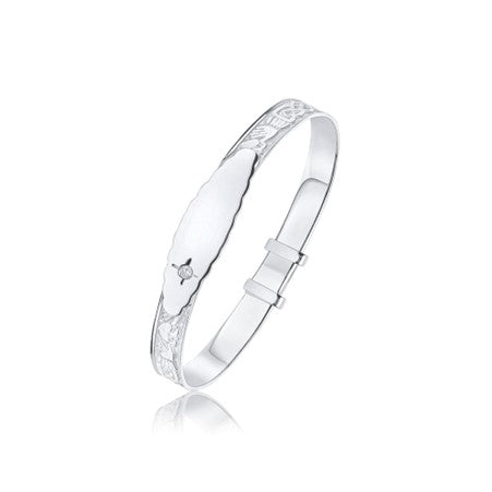 Sterling Silver Floral Baby Bangle With Cubic Zirconia