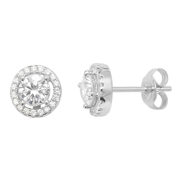 Sterling Silver Cubic Zirconia Round Earrings