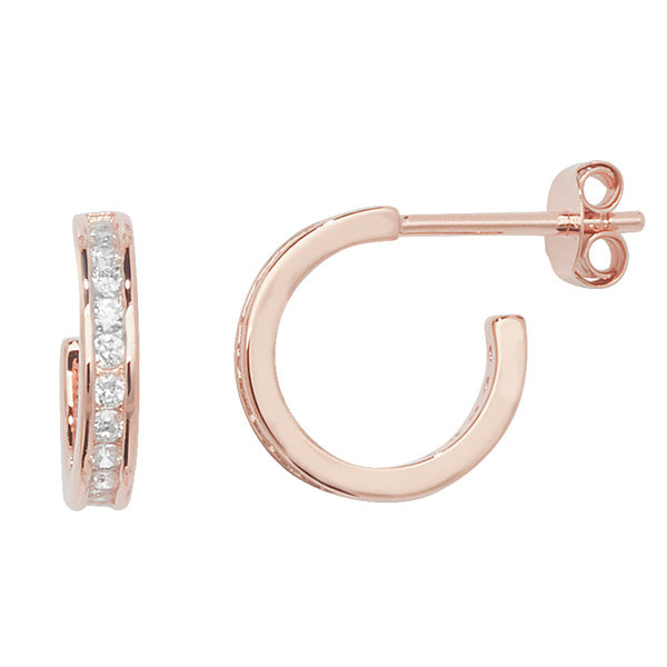 Sterling Silver Rose Plated  Cubic Zirconia Hoop Earring