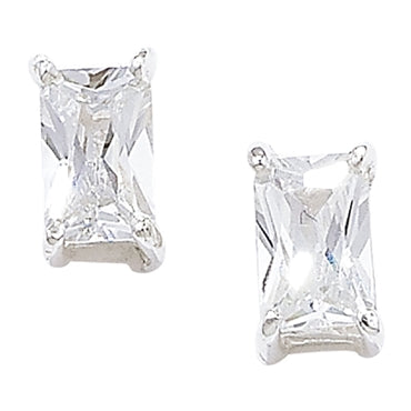 Sterling Silver Cubic Zirconia Rectangle Solitaire Earring