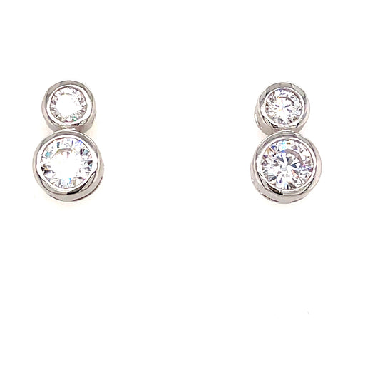 Sterling Silver Cubic Zirconia Double Circle Stud Earring