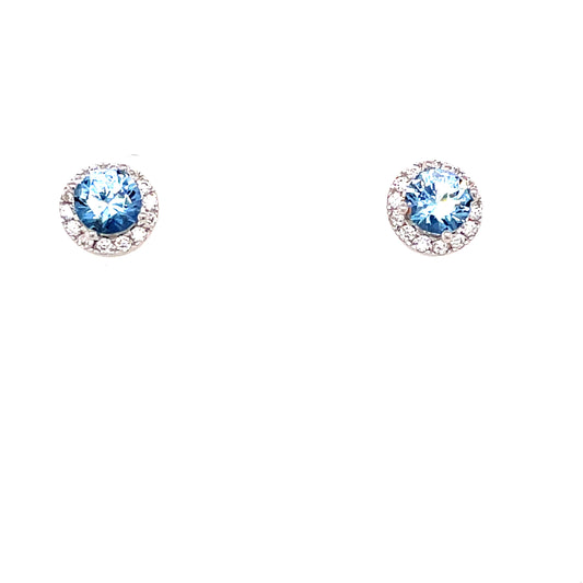 Sterling Silver Blue Cubic Zirconia Cluster Earring