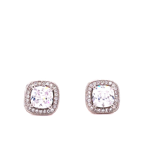 Sterling Silver Cubic Zirconia Square Stud Earring