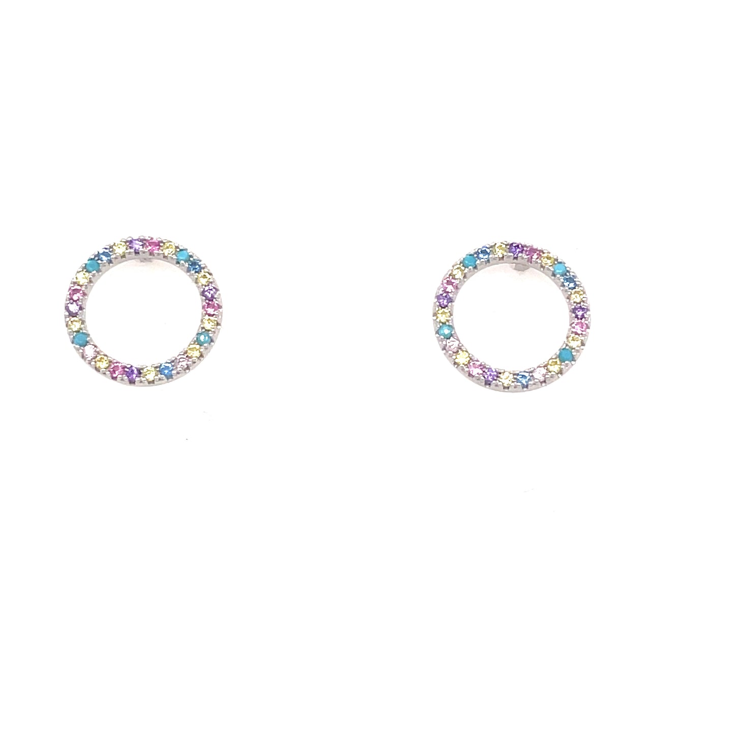 Sterling Silver Open Circle Multicolour Cubic Zirconia Earring