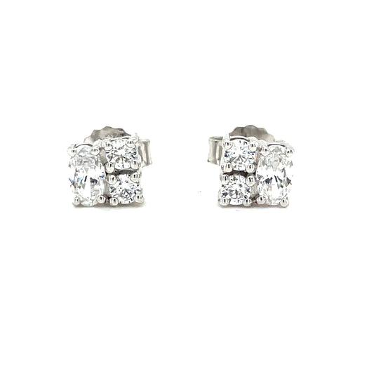 Sterling Silver Nulti Cubic Zirconia Square Cluster Earring