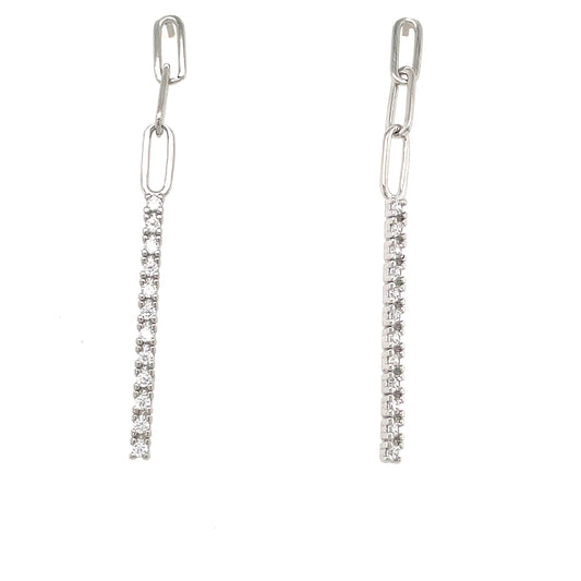 Sterling Silver Cubic Zirconia Oval Link Long Drop Earring