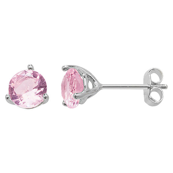 Sterling Silver Pink Cubic Zirconia 4 Claw Earring